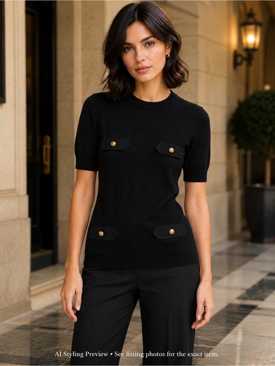 Salvatore Ferragamo Sweaters - Vintage Salvatore Ferragamo Black Virgin Wool Top S Gold Gancini Buttons